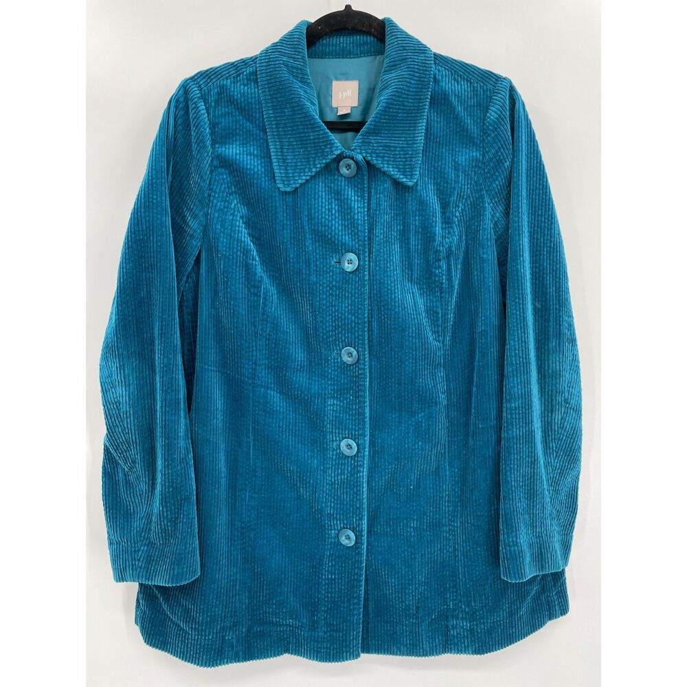 J. JILL Teal Blue Corduroy Collared Long Sleeve Button Down Shacket Size S